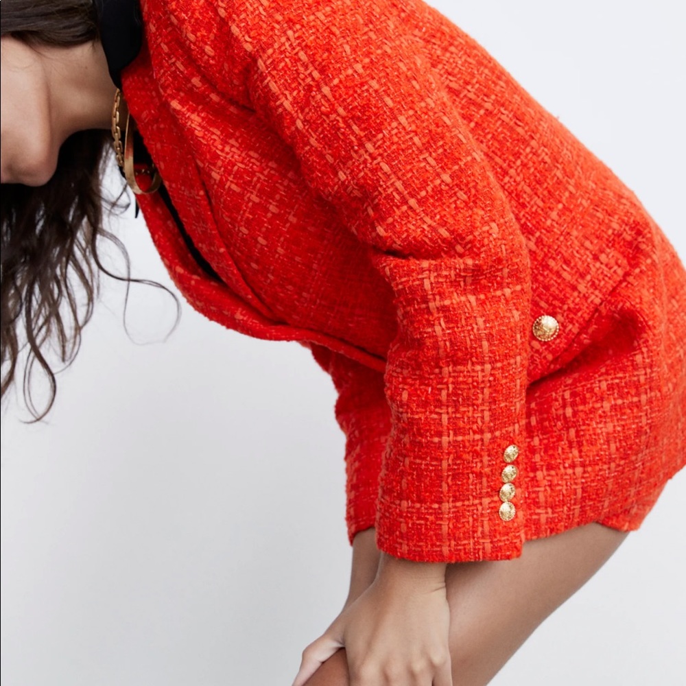 Zara Rouge Textured Tweed Suit Set (XS) Blazer+Skirt